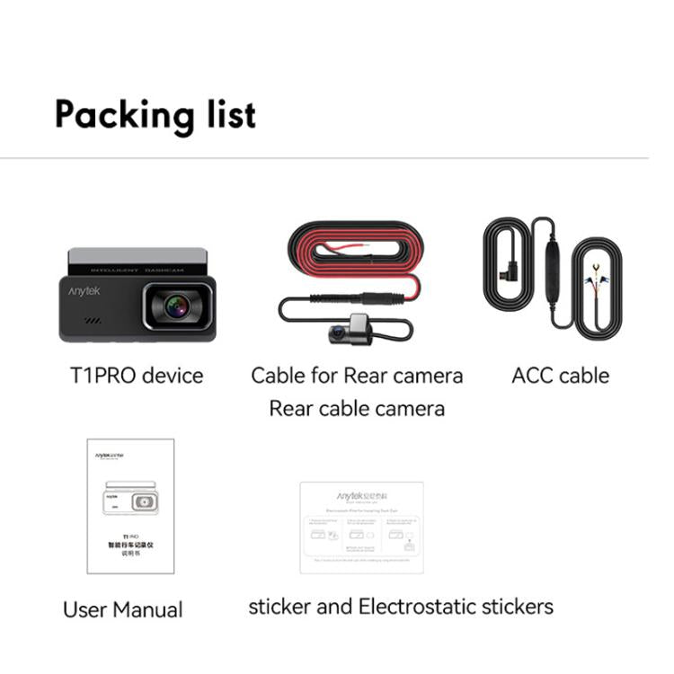 Anytek T1 PRO 3.2 Inch 2K HD Night Vision Car Recorder Hidden Car Camera Front And Rear Dual Recording - free shipping - PMc TechLife - Order now!