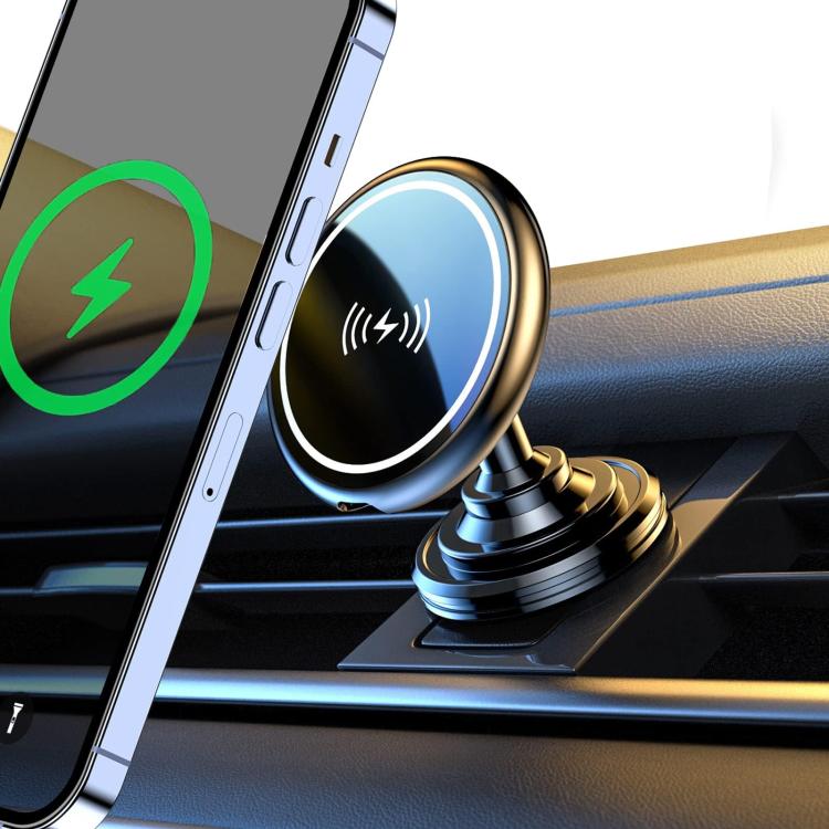 15W Car Magnetic Wireless Charging Phone Holder Alloy Base, Spec: Air Outlet Black - Wireless Charger Holders by PMc TechLife | Online Shopping South Africa | PMc TechLife | Buy Now Pay Later Mobicred