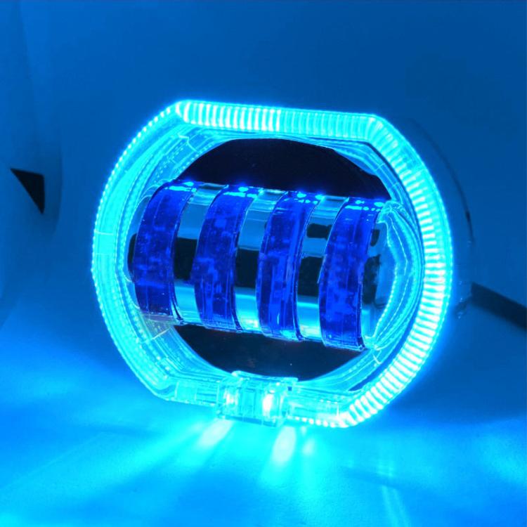 Motorcycle Electric Vehicle General Modification LED Headlight 4 Beads Double Lens Lamps, Style: Ice Blue Aperture+Blue Devil Eye - Headlights by PMC TechLife | Online Shopping South Africa | PMC TechLife | Buy Now Pay Later Mobicred
