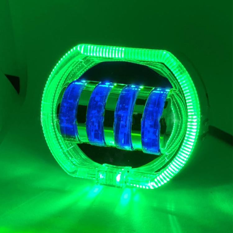 Motorcycle Electric Vehicle General Modification LED Headlight 4 Beads Double Lens Lamps, Style: Green Aperture+Blue Devil Eye - free shipping - PMC TechLife - Order now!