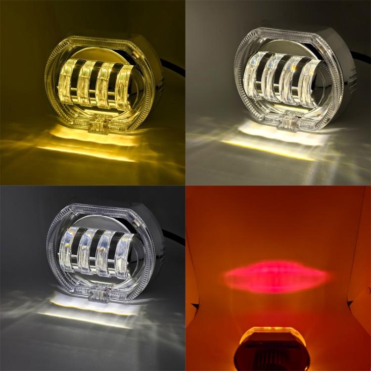 Motorcycle Electric Vehicle General Modification LED Headlight 4 Beads Double Lens Lamps, Style: Yellow Aperture+Red Devil Eye - Headlights by PMC TechLife | Online Shopping South Africa | PMC TechLife | Buy Now Pay Later Mobicred