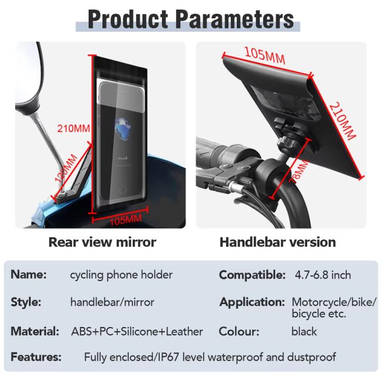 Bicycle Waterproof Phone Bag Mount Stand 360 Degree Rotation Motorcycle Bike Cellphone Holder, Spec: Rearview Mirror Model - free shipping - PMc TechLife - Order now!