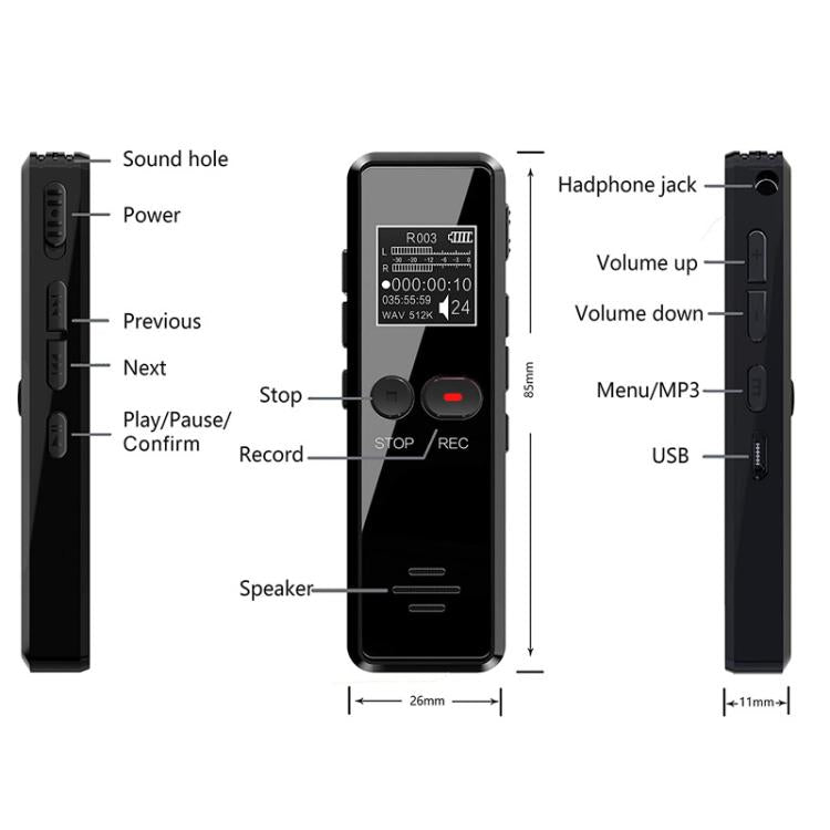 16GB 0.9-inch LCD Screen Interview Mini HD Recorder USB Charging MP3 Player - Recording Pen by PMC TechLife | Online Shopping South Africa | PMC TechLife | Buy Now Pay Later Mobicred