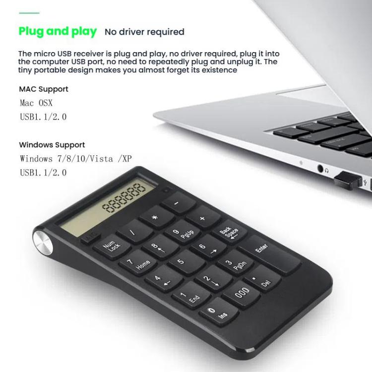 2.4G Dual-Mode Display Digital Keypad Cashier Office Computer Rechargeable Wireless Keyboard - Mini Keyboard by PMC TechLife | Online Shopping South Africa | PMC TechLife | Buy Now Pay Later Mobicred