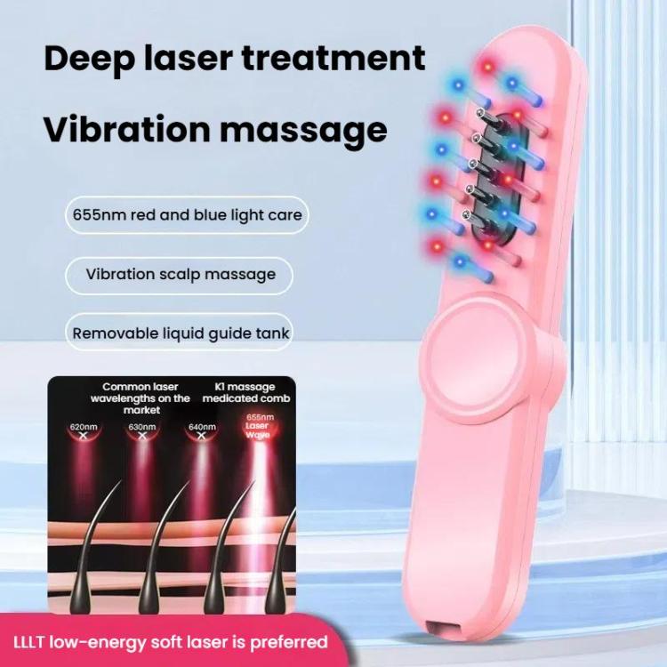 Hair Oil Applicator Roller Ball Red / Blue Light Electric Massage Comb Hair Regrowth Conductive Comb(Pink) - free shipping - PMC TechLife - Order now!