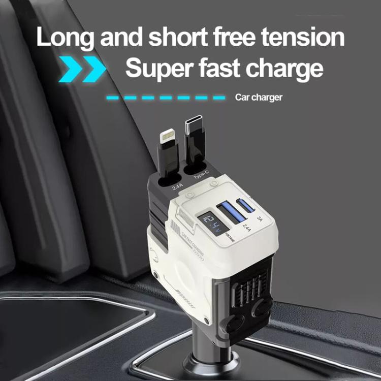 A1 Car 4 In 1 Digital Fast Charger With Retractable Cable(Black) - free shipping - PMc TechLife - Order now!