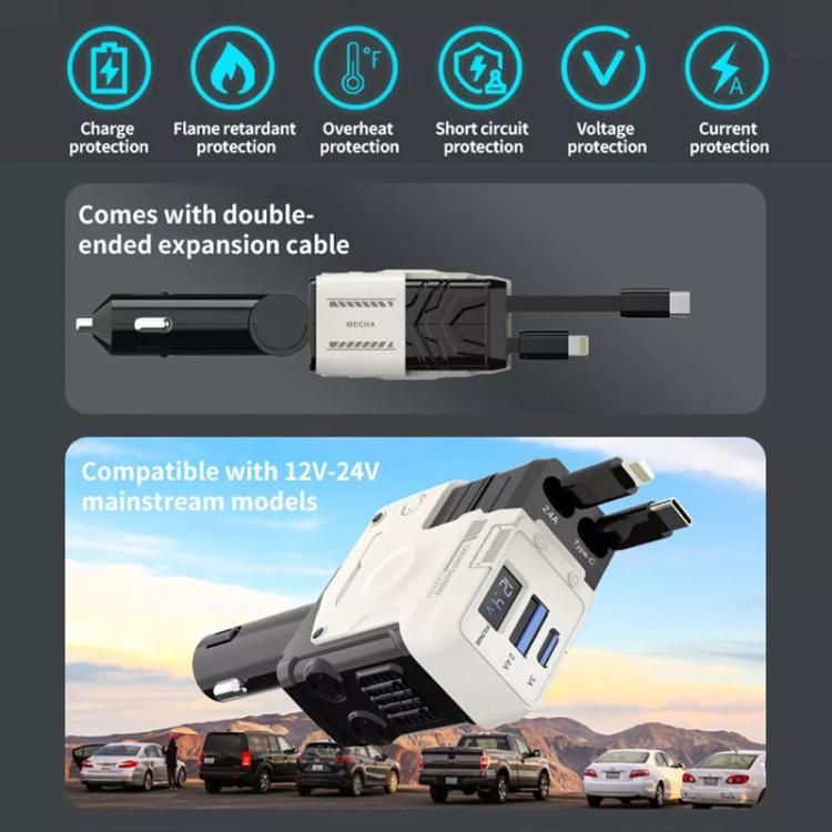 A1 Car 4 In 1 Digital Fast Charger With Retractable Cable(Black) - free shipping - PMc TechLife - Order now!