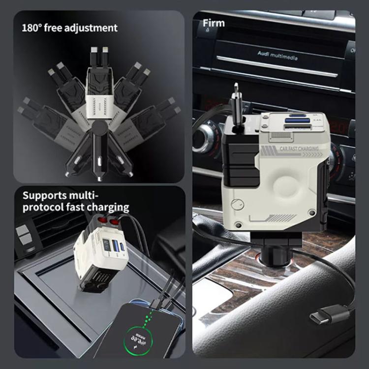 A1 Car 4 In 1 Digital Fast Charger With Retractable Cable(Yellow) - Car Charger by PMc TechLife | Online Shopping South Africa | PMc TechLife | Buy Now Pay Later Mobicred