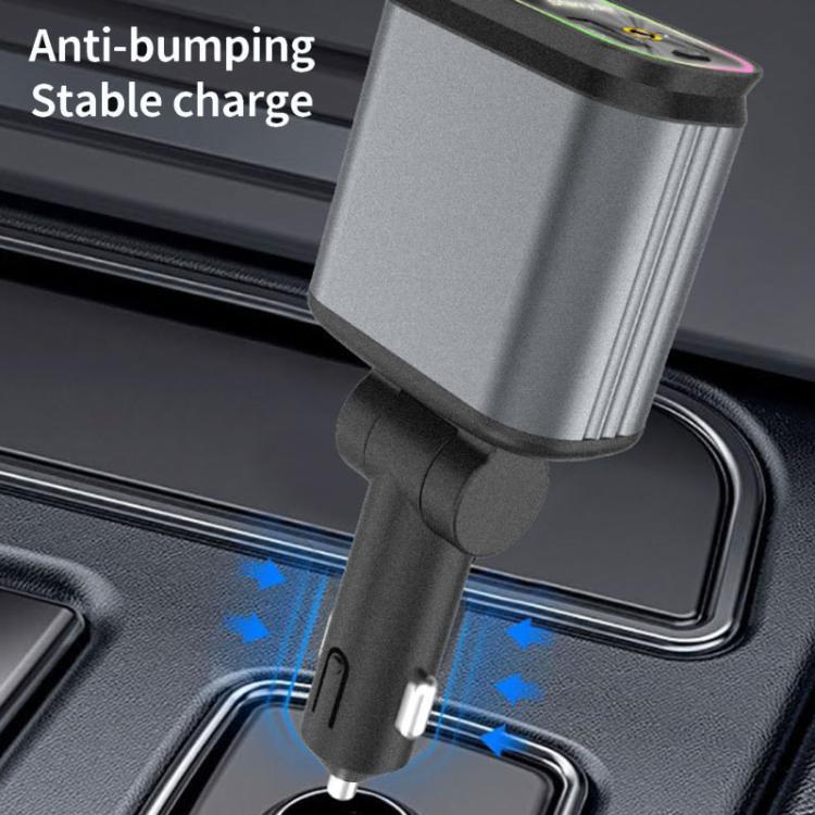 C3 Car Star Spotlight 4 In 1 Charger With Retractable Cable(Dark Gray) - free shipping - PMc TechLife - Order now!