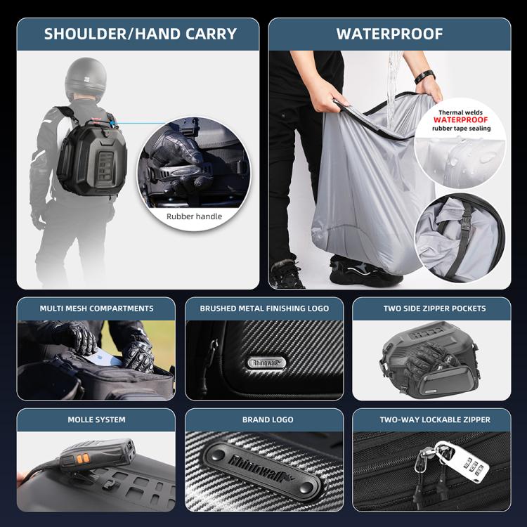 Rhinowalk MT2335 23L-35L Expandable Large-capacity EVA Hard Shell Motorcycle Tail Bag(Matt) - free shipping - PMc TechLife - Order now!