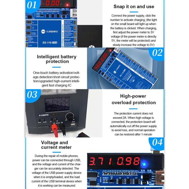 SUNSHINE SS-916 Ultra Charging Activation Fixture 5-9V Adaptive Voltage Support iPhone 16 Series and Android Models - Test Tools by SUNSHINE | Online Shopping South Africa | PMC TechLife | Buy Now Pay Later Mobicred