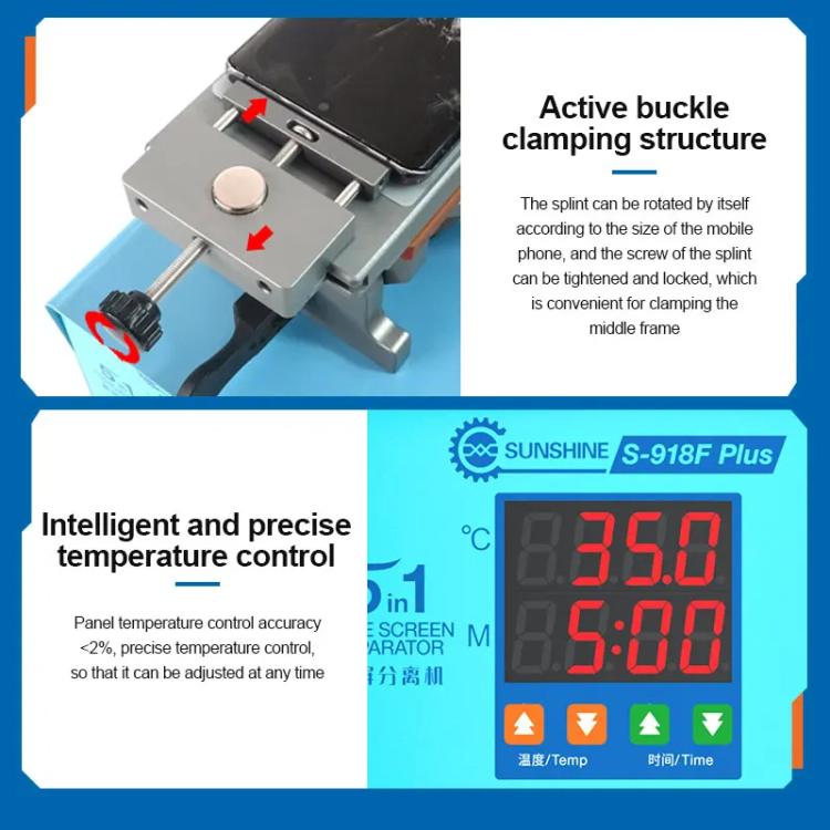 SUNSHINE S-918F Plus 5 In 1 Curved Screen Separator Mobile Phone LCD Screen Repair Separator Heating Platform(EU Plug) - free shipping - PMC TechLife - Order now!