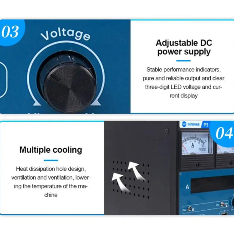 SUNSHINE P3 DC Regulated Power Supply 5V/8.4V/15V Switching Mobile Phone Repair Regulated Power Supply Meter(EU Plug 220V) - free shipping - PMC TechLife - Order now!