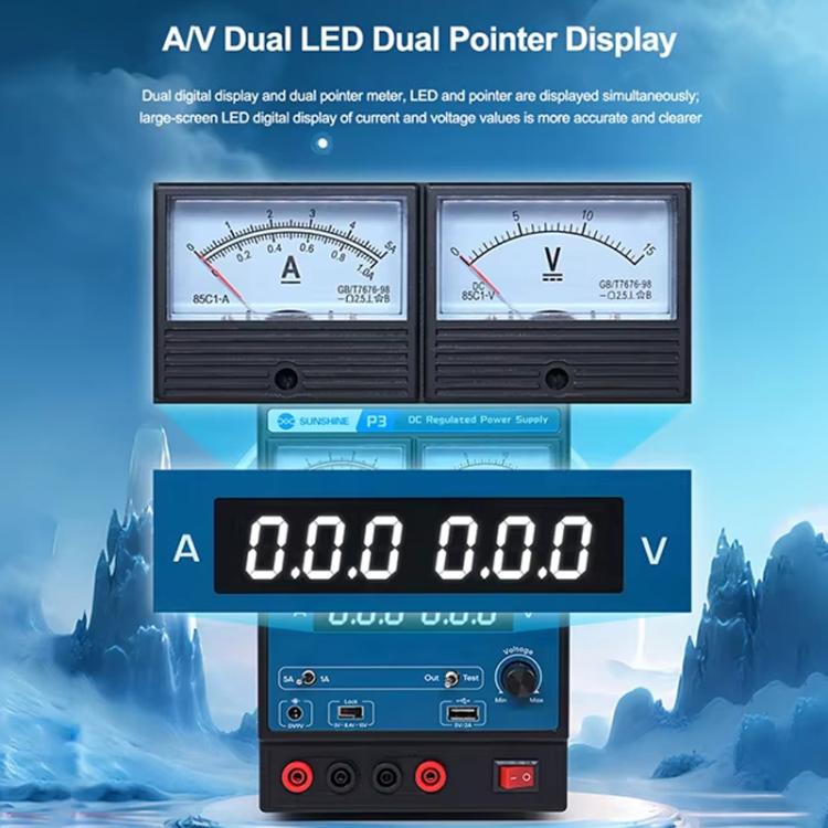 SUNSHINE P3 DC Regulated Power Supply 5V/8.4V/15V Switching Mobile Phone Repair Regulated Power Supply Meter(US Plug 110V) - free shipping - PMC TechLife - Order now!
