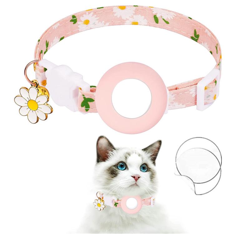 For AirTag Tracker Silicone Cover Small Daisy Pet Collar Dog Collar With Bell And Front Back Film(Pink) - Pet Series by PMC TechLife | Online Shopping South Africa | PMC TechLife | Buy Now Pay Later Mobicred