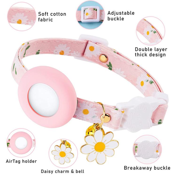 For AirTag Tracker Silicone Cover Small Daisy Pet Collar Dog Collar With Bell And Front Back Film(Purple) - Pet Series by PMC TechLife | Online Shopping South Africa | PMC TechLife | Buy Now Pay Later Mobicred