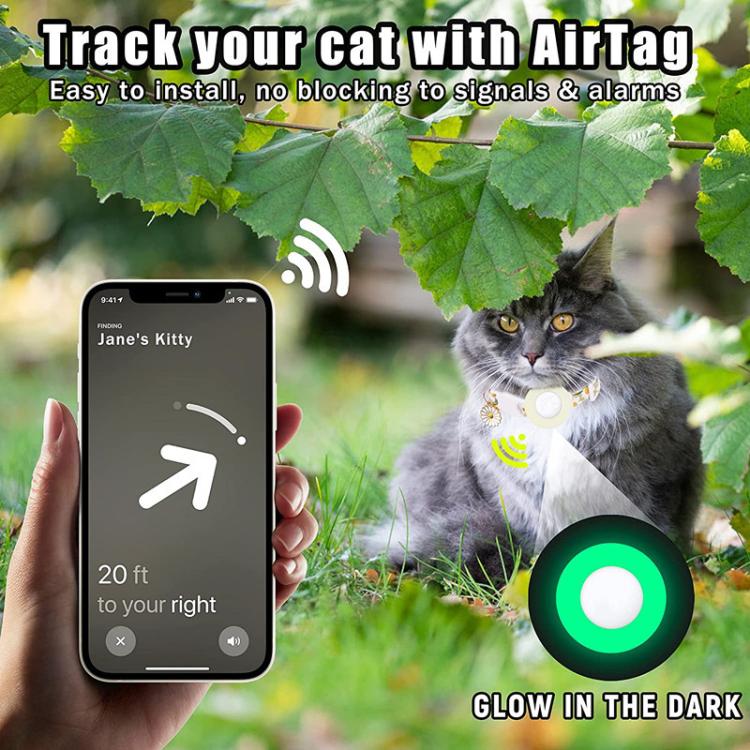 For AirTag Tracker Silicone Cover Small Daisy Pet Collar Dog Collar With Bell And Front Back Film(Luminous Green) - Pet Series by PMC TechLife | Online Shopping South Africa | PMC TechLife | Buy Now Pay Later Mobicred