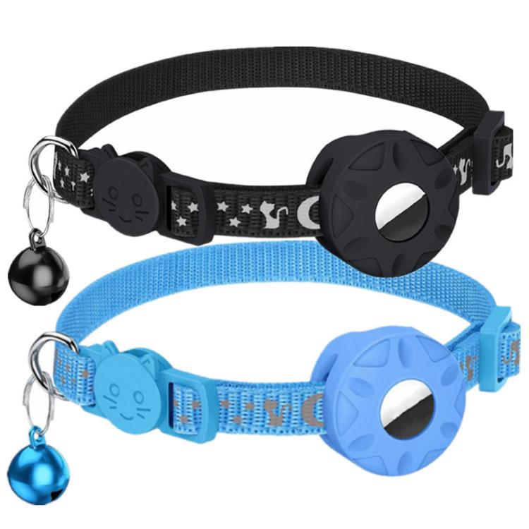 For AirTag Tracker Silicone Case Reflective Stars And Moon Cats Dogs Pet Collar With Bell(Black) - Pet Series by PMC TechLife | Online Shopping South Africa | PMC TechLife | Buy Now Pay Later Mobicred