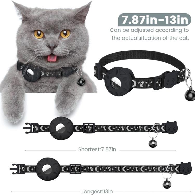 For AirTag Tracker Silicone Case Reflective Stars And Moon Cats Dogs Pet Collar With Bell(Black) - Pet Series by PMC TechLife | Online Shopping South Africa | PMC TechLife | Buy Now Pay Later Mobicred