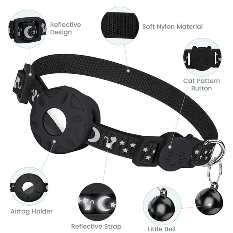 For AirTag Tracker Silicone Case Reflective Stars And Moon Cats Dogs Pet Collar With Bell(Pink) - Pet Series by PMC TechLife | Online Shopping South Africa | PMC TechLife | Buy Now Pay Later Mobicred