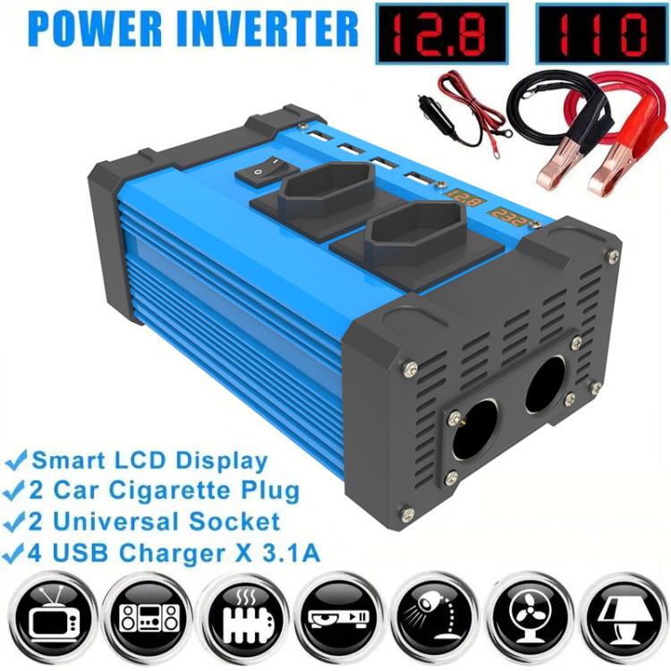 Gurxun 4 USB Ports Digital Display Modified Square Wave Inverter, Spec: 500W US Plug 12V To 110V - free shipping - PMC TechLife - Order now!
