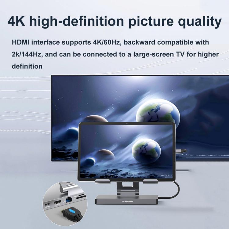 Blueendless 4K/60Hz Multifunctional Docking Station Tablet Holder, Spec: 10-in-1 Ethernet Port Rotating - free shipping - PMC TechLife - Order now!