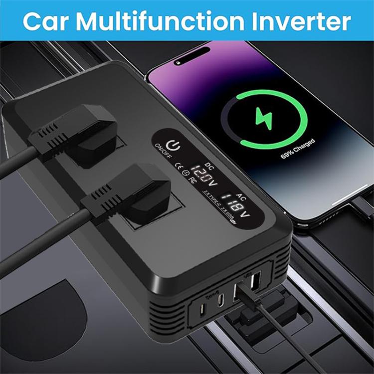 Gurxun Dual Digital Display Car Inverter With 2 USB+2 Type-C Ports Brazil Plug 220V - free shipping - PMc TechLife - Order now!