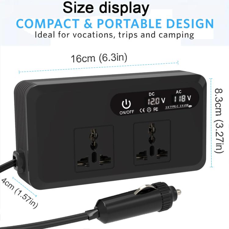 Gurxun Dual Digital Display Car Inverter With 2 USB+2 Type-C Ports Universal Plug 110V - free shipping - PMc TechLife - Order now!