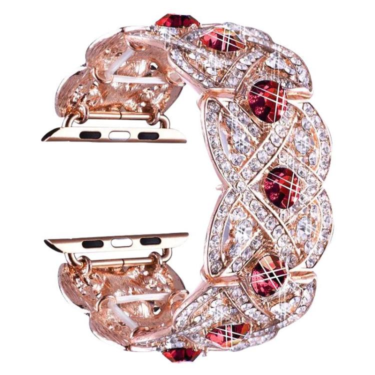 Petaled Metal Diamond Wristband Strap For Apple Watch Series 9 / 8 / 7 / 6 / SE / 5 / 4 / 3, Color: 1202 Rose Gold Red(38/40/41mm) - free shipping - PMC TechLife - Order now!