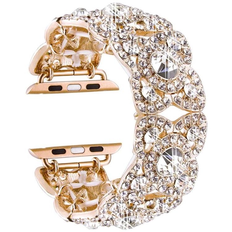 Petaled Metal Diamond Wristband Strap For Apple Watch Series 9 / 8 / 7 / 6 / SE / 5 / 4 / 3, Color: 1215 Gold(42/44/45/49mm) - free shipping - PMC TechLife - Order now!