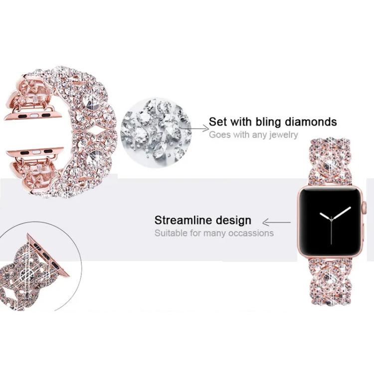 Petaled Metal Diamond Wristband Strap For Apple Watch Series 9 / 8 / 7 / 6 / SE / 5 / 4 / 3, Color: 1215 Silver(42/44/45/49mm) - free shipping - PMC TechLife - Order now!