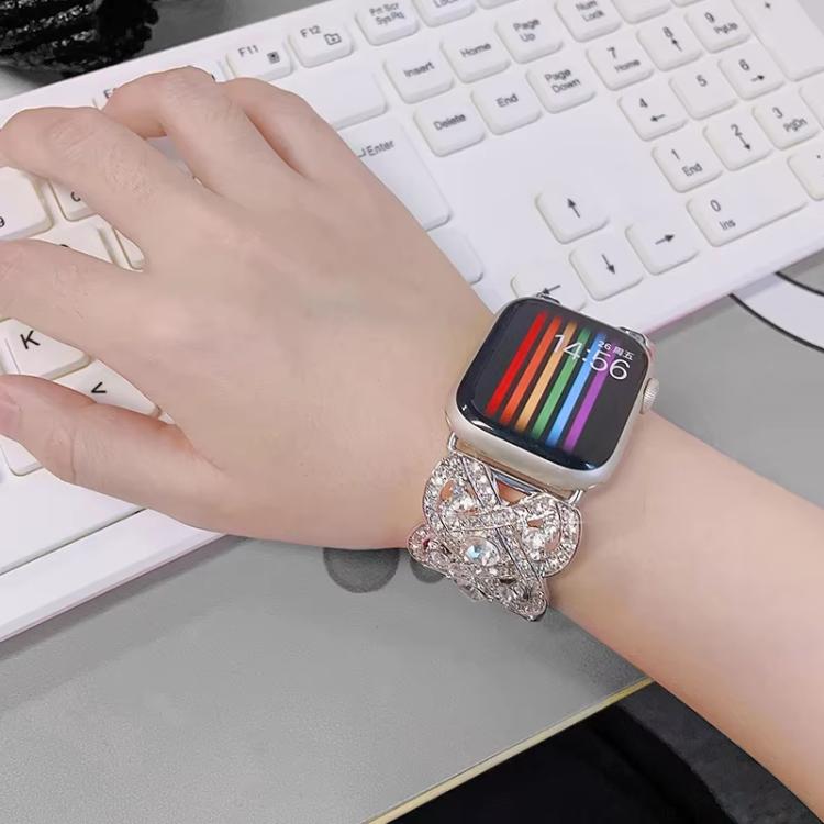 Petaled Metal Diamond Wristband Strap For Apple Watch Series 9 / 8 / 7 / 6 / SE / 5 / 4 / 3, Color: 1202 Rose Gold(38/40/41mm) - free shipping - PMC TechLife - Order now!