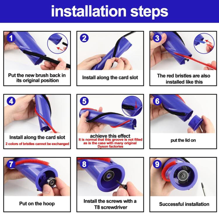 1set 571 Wide  Rolling Brush Plush Strips For Dyson Vacuum Cleaner V7 / V8 / V10 / V11 Direct Drive Brush Head - For Dyson Accessories by PMc TechLife | Online Shopping South Africa | PMc TechLife | Buy Now Pay Later Mobicred