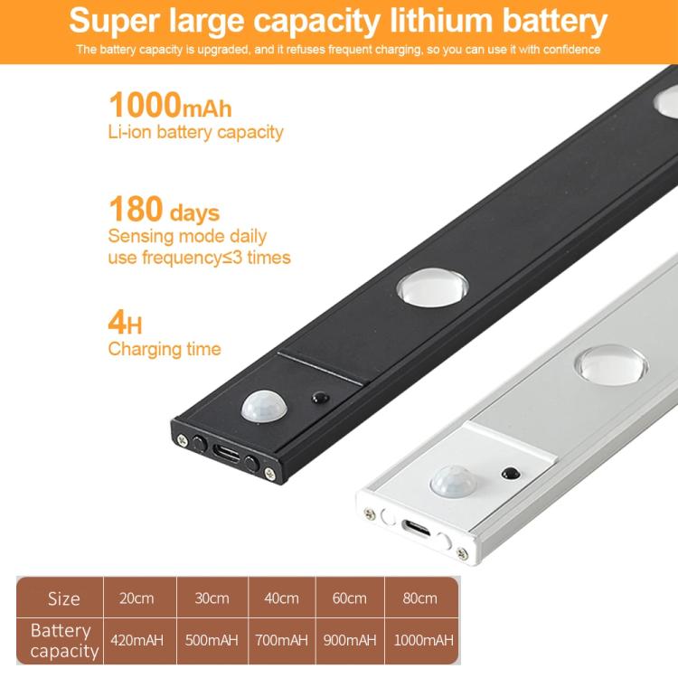 80cm Rechargeable Motion Sensor Light Bar Cabinet Wardrobe Lamp With Remote Control(Silver) - Sensor LED Lights by PMc TechLife | Online Shopping South Africa | PMc TechLife | Buy Now Pay Later Mobicred