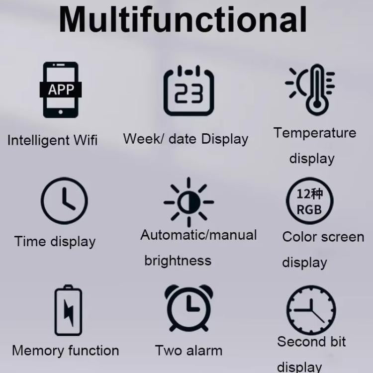 Wifi App Control LED Digital Wall Clock With RGB Light Multi-Functional Alarm Clock(Black Shell Black Surface) - free shipping - PMc TechLife - Order now!
