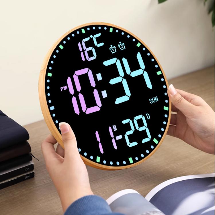 11.6-Inch RGB Wall Clock With Remote Control Multi-Functional Alarm Clock Bamboo+Black - Wall Clock by PMc TechLife | Online Shopping South Africa | PMc TechLife | Buy Now Pay Later Mobicred