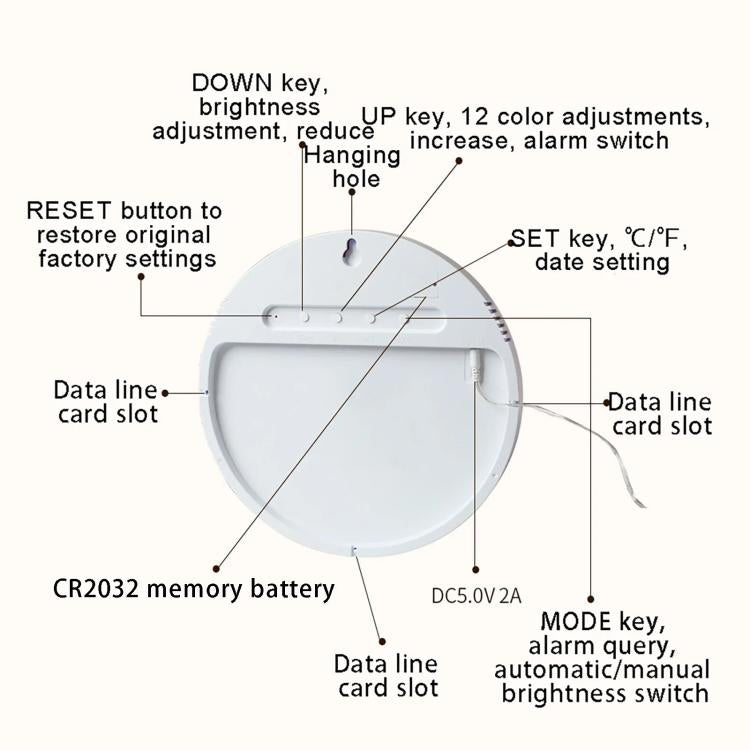 11.6-Inch RGB Wall Clock With Remote Control Multi-Functional Alarm Clock White+Black - Wall Clock by PMc TechLife | Online Shopping South Africa | PMc TechLife | Buy Now Pay Later Mobicred
