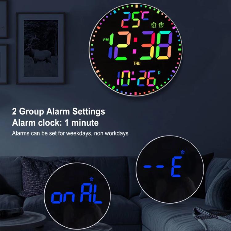 11.6-Inch RGB Wall Clock With Remote Control Multi-Functional Alarm Clock Bamboo+Black - Wall Clock by PMc TechLife | Online Shopping South Africa | PMc TechLife | Buy Now Pay Later Mobicred