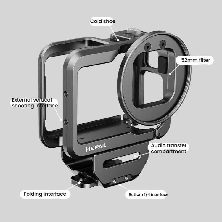 For GoPro HERO12 Black /11 Black /10 Black /9 Black HEPAIL C-G12 Metal Rabbit Cage With Dual Cold Shoe Connector - free shipping - PMC TechLife - Order now!