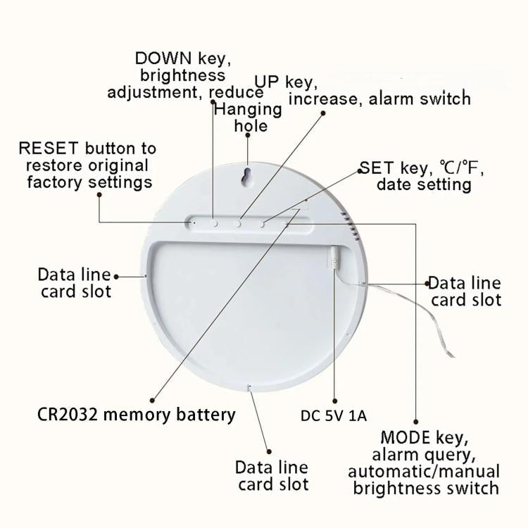 11.6-Inch White Light Wall Clock With Remote Control Multi-Functional Alarm Clock Black+Cloth - Wall Clock by PMc TechLife | Online Shopping South Africa | PMc TechLife | Buy Now Pay Later Mobicred