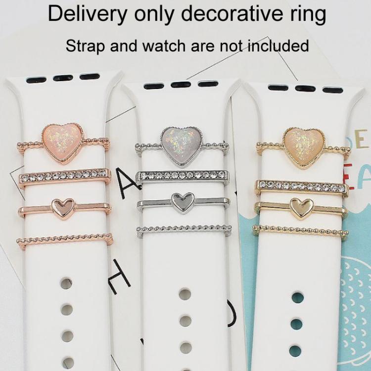 4pcs / Set 21mm Width Smart Watch Silicone Band Heart Decorative Ring Metal Accessories(Silver) - Watch Decorations by PMC TechLife | Online Shopping South Africa | PMC TechLife | Buy Now Pay Later Mobicred