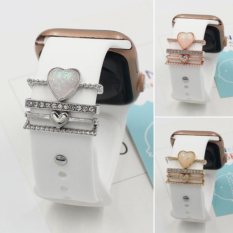 4pcs / Set 21mm Width Smart Watch Silicone Band Heart Decorative Ring Metal Accessories(Silver) - Watch Decorations by PMC TechLife | Online Shopping South Africa | PMC TechLife | Buy Now Pay Later Mobicred