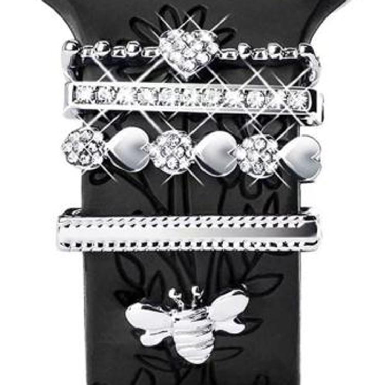 5pcs / Set 20mm Width Smart Watch Silicone Band Decorative Ring Metal Accessories, Style: Silver 2 - Watch Decorations by PMC TechLife | Online Shopping South Africa | PMC TechLife | Buy Now Pay Later Mobicred