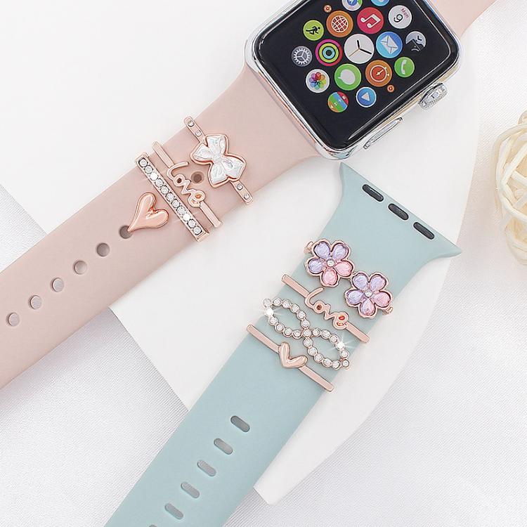 4pcs / Set 22mm Width Smart Watch Silicone Band Decorative Ring Metal Accessories(Love Heart Silver) - Watch Decorations by PMC TechLife | Online Shopping South Africa | PMC TechLife | Buy Now Pay Later Mobicred