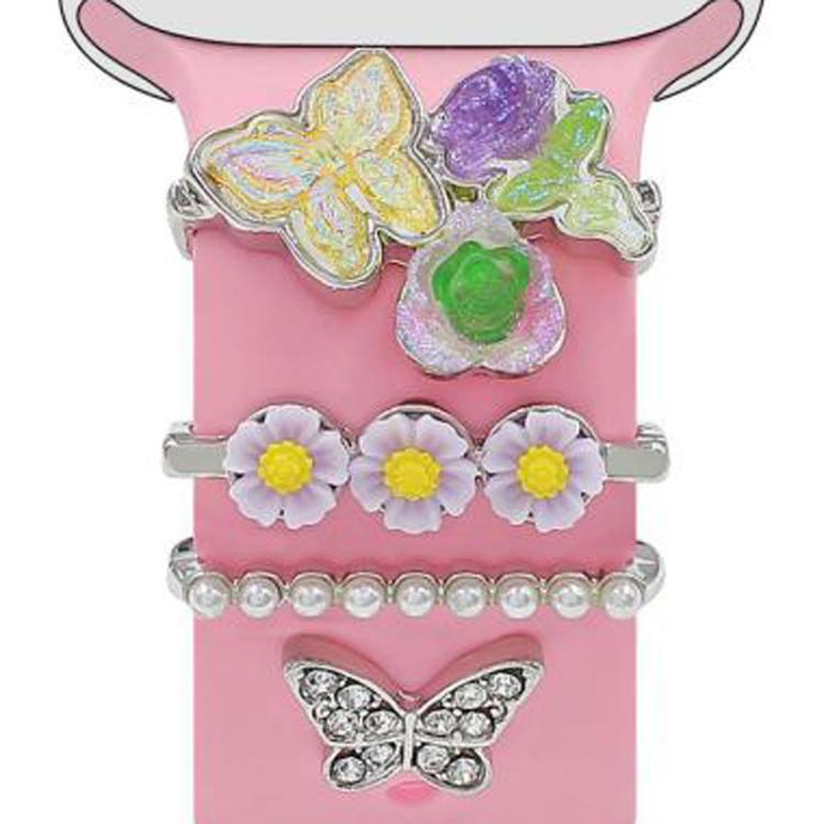 4pcs / Set 22mm Width Smart Watch Butterfly Flower Band Decorative Ring Metal Accessories, Style: 3 - Watch Decorations by PMC TechLife | Online Shopping South Africa | PMC TechLife | Buy Now Pay Later Mobicred