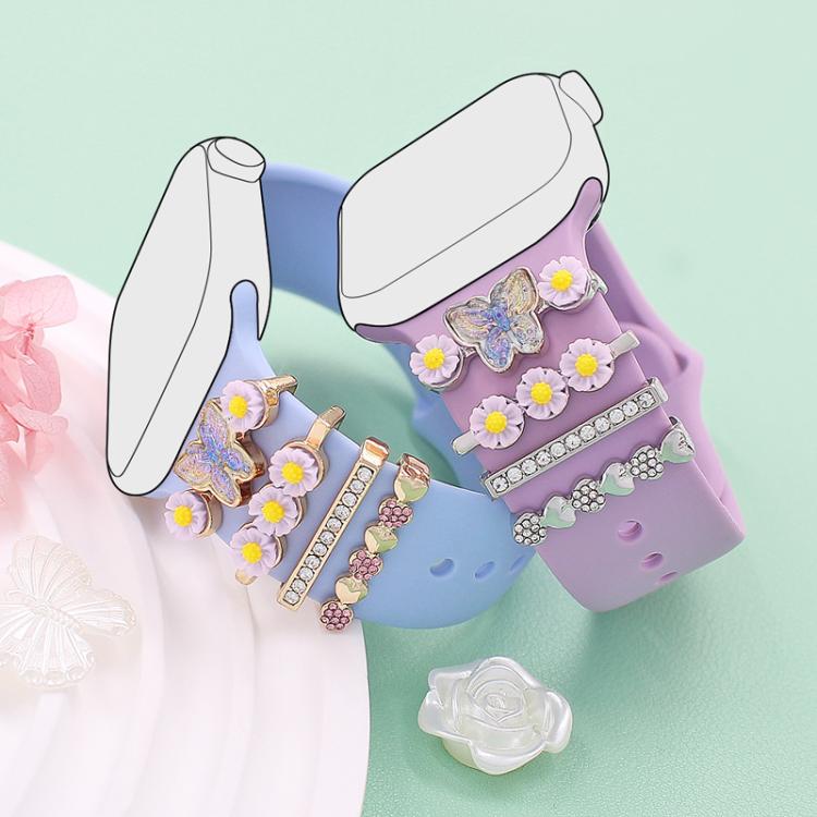 4pcs / Set 22mm Width Smart Watch Butterfly Flower Band Decorative Ring Metal Accessories, Style: 4 - Watch Decorations by PMC TechLife | Online Shopping South Africa | PMC TechLife | Buy Now Pay Later Mobicred