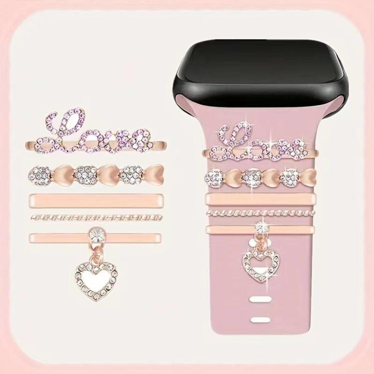 5pcs / Set 21mm Width Smart Watch Band LOVE Letter Decorative Ring Metal Accessories(Rose Gold) - Watch Decorations by PMC TechLife | Online Shopping South Africa | PMC TechLife | Buy Now Pay Later Mobicred