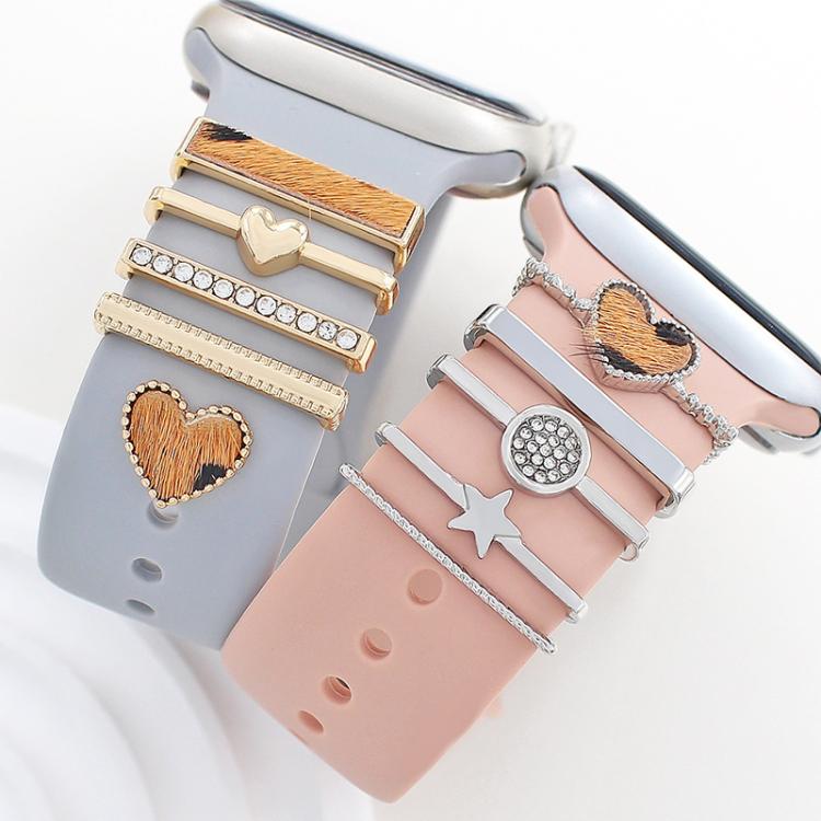 22mm Width Smart Watch Silicone Band Decorative Ring Metal Accessories, Style: Love Heart Leopard Silver - free shipping - PMc TechLife - Order now!