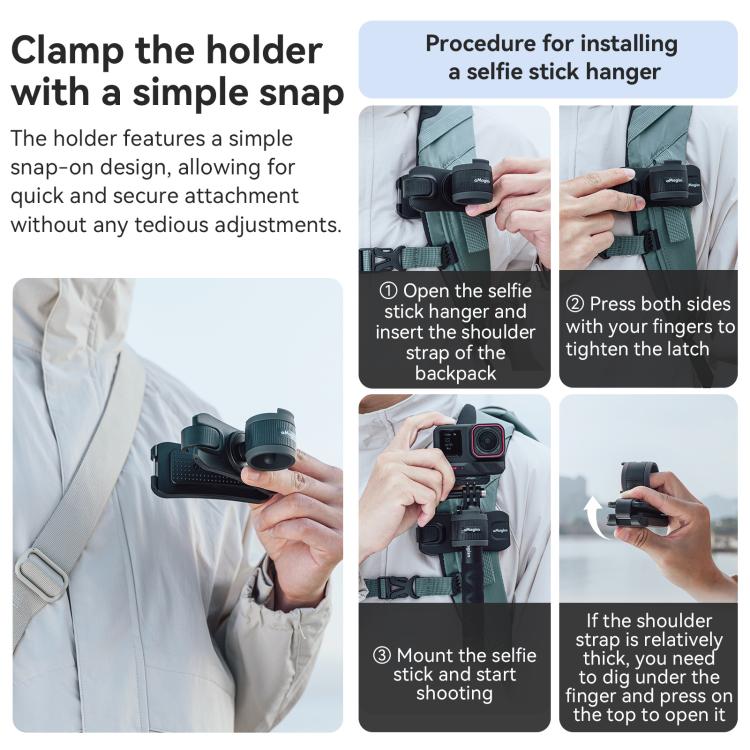 AMagisn Selfie Stick Hanger Action Camera Backpack Quick Attachment for Insta360 / DJI / GoPro(Black) - free shipping - PMC TechLife - Order now!