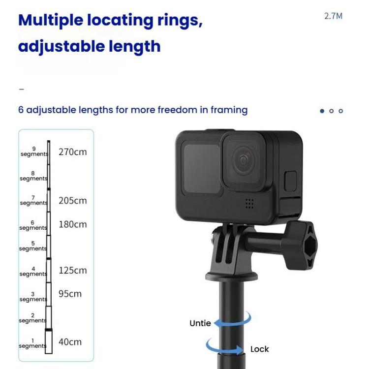 TELESIN Gen 2 2.7m Carbon Fiber Selfie Stick Sports Camera Extension Rod For GoPro HERO13 Black / Insta360(Black) - free shipping - PMC TechLife - Order now!